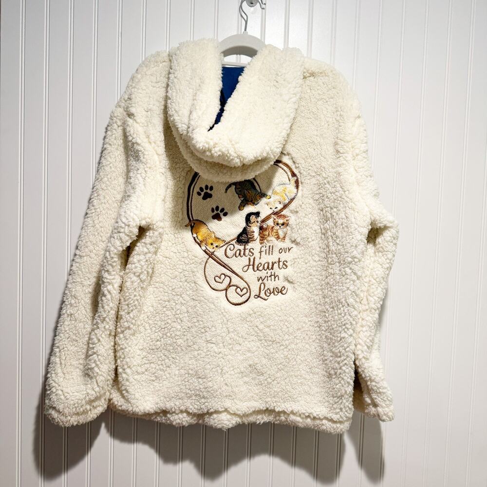 Bradford Exchange Jurgen Scholz Purr-fectly Cozy Cats Sherpa Sweatshirt Size 1X - Picture 7 of 8